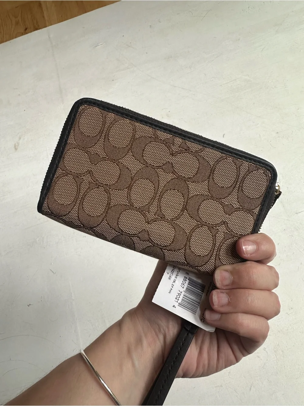 NWT Coach Brown Signature Canvas Wallet with Dark Brown Trim